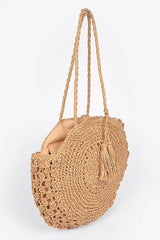 Circle Straw Summer Tote Bag - Khaki