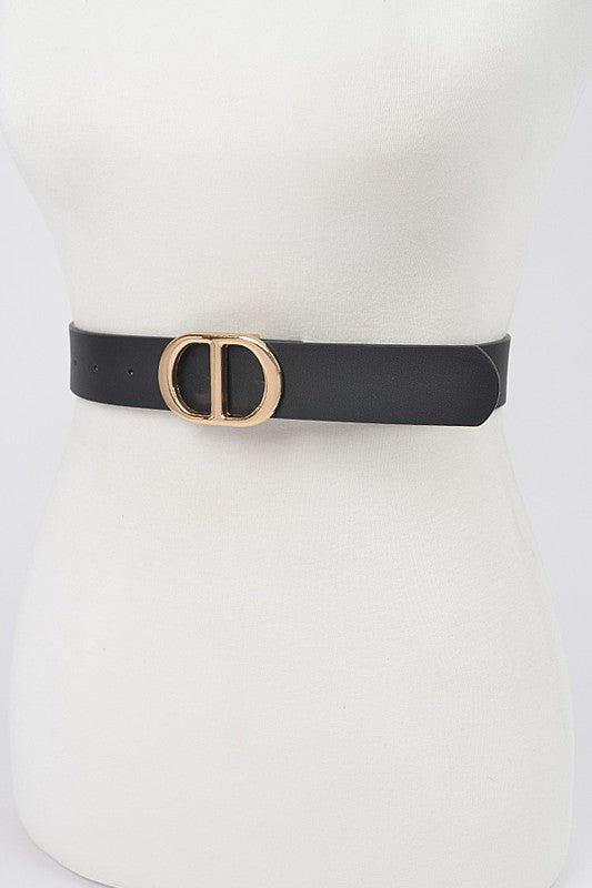 Twin Halo Gold Buckle Belt - Beige