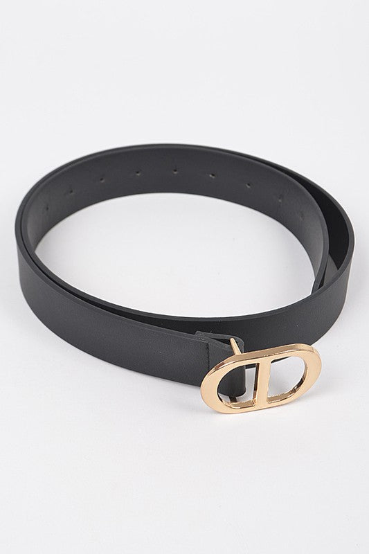 Twin Halo Gold Buckle Belt - Black