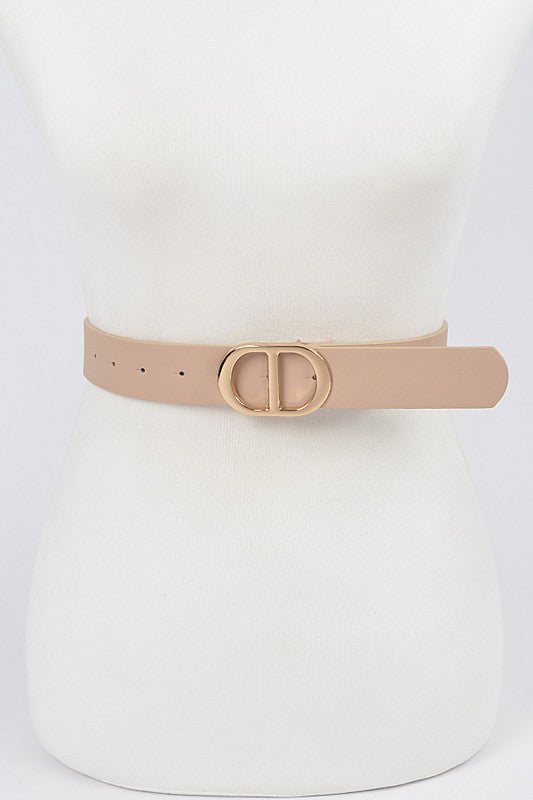 Twin Halo Gold Buckle Belt - Beige