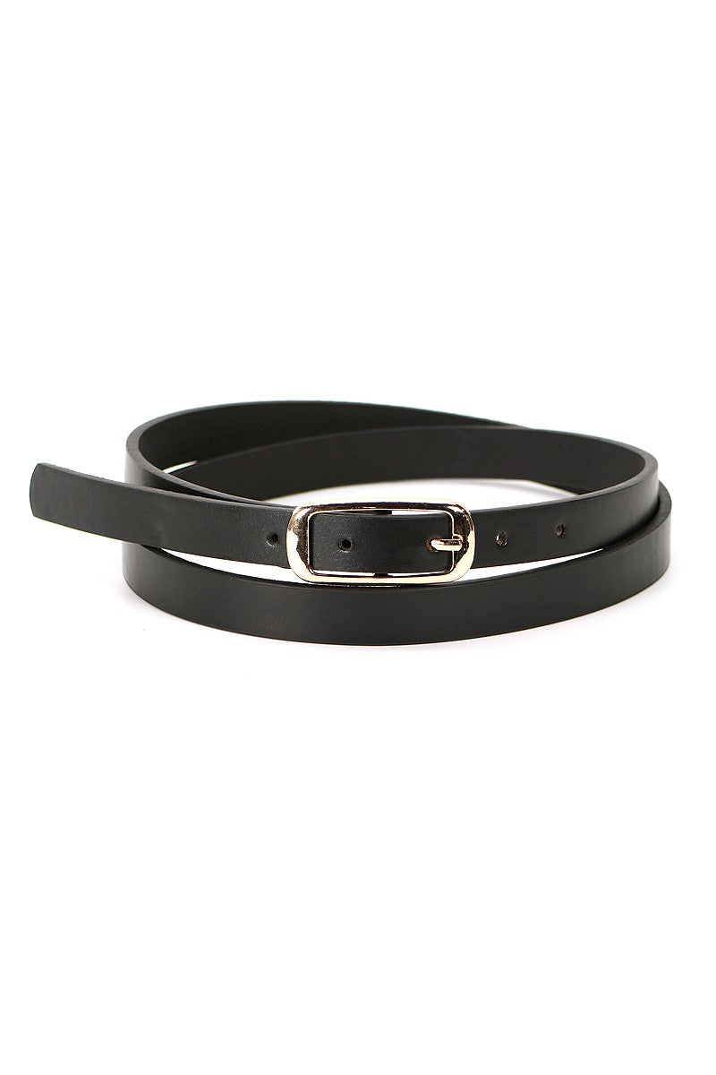 Gold Buckle Thin Belt - Black