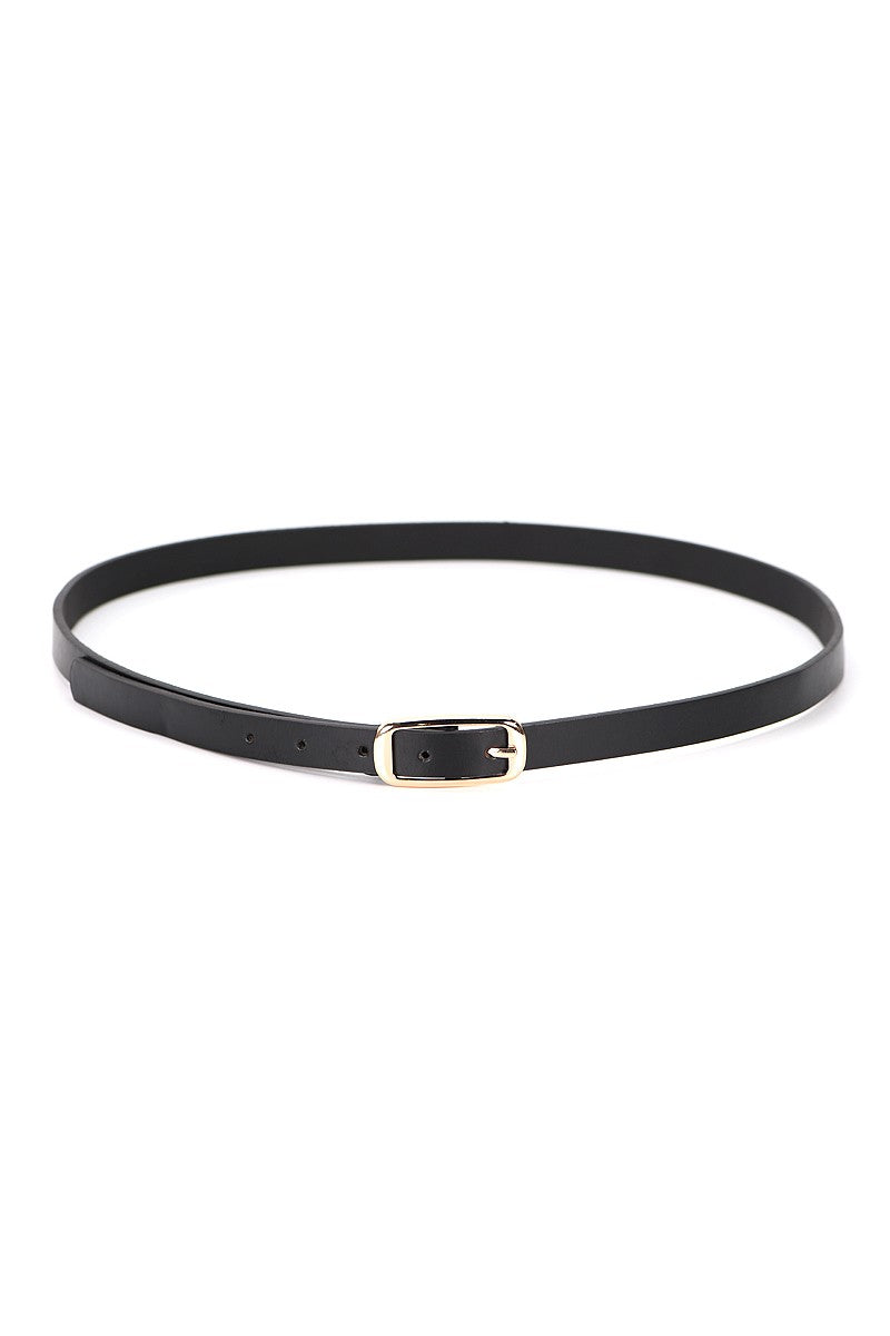 Gold Buckle Thin Belt - Black