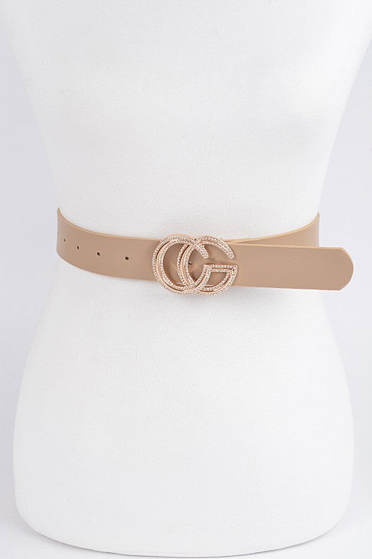 Rhinestone Beige CG Buckle Belt