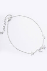 Dia Embellished Metal Star Moon Anklet - Silver