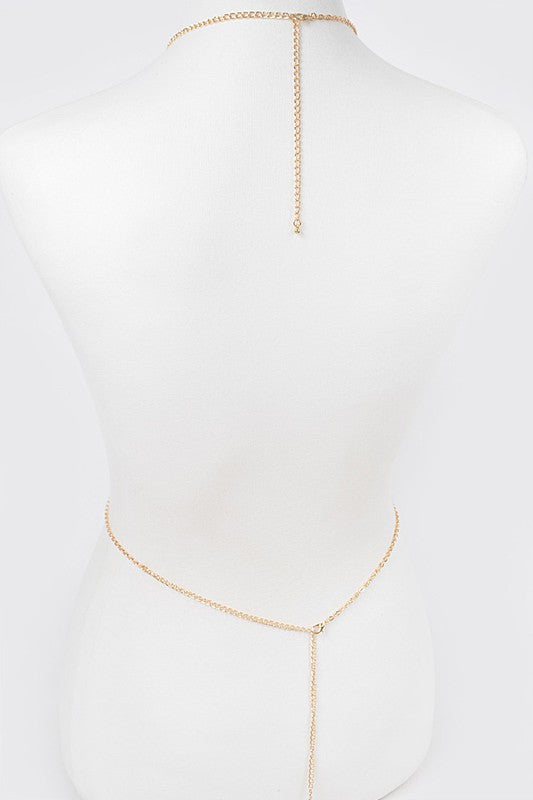 Dazzle Embrace Rhinestone Bra Chain - Gold