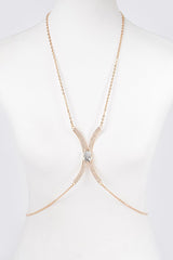 Dazzle Embrace Rhinestone Bra Chain - Gold