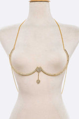 Sensual Glimmer Dangle Heart Bra Chain - Gold