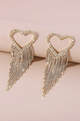 Crystal Heart Long Tassel Dangle Earrings