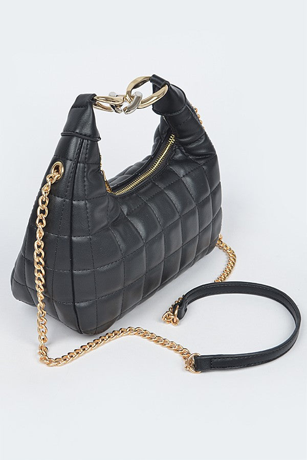 Lux Quilted Faux Leather Hobo Bag - Black