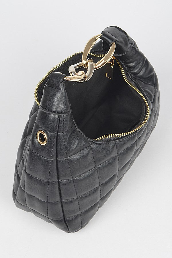 Lux Quilted Faux Leather Hobo Bag - Black