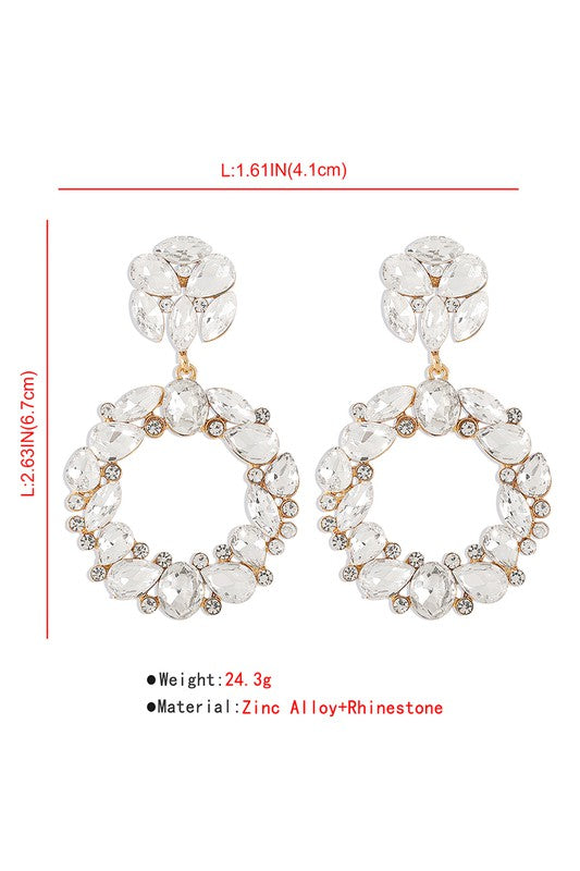 Round Multi Color Rhinestone Drop Earrings