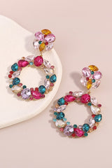 Round Multi Color Rhinestone Drop Earrings