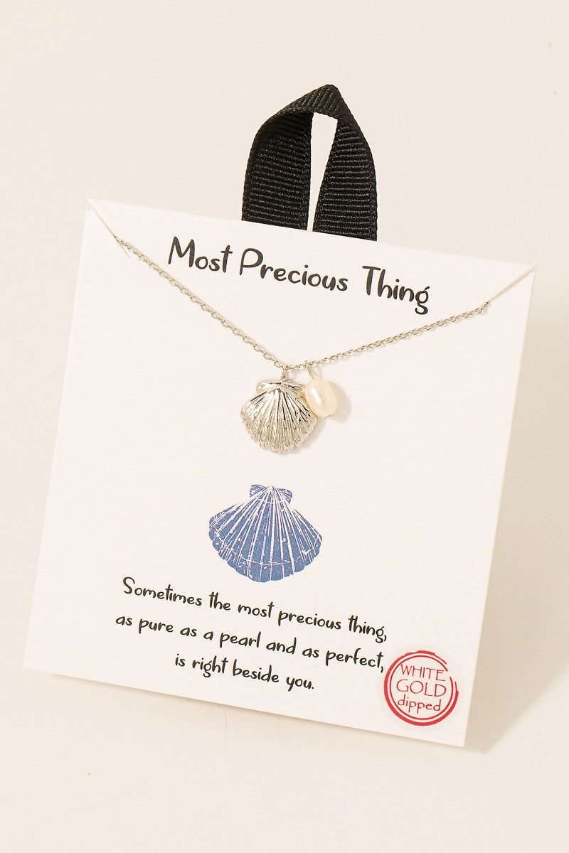 Seashell Clam Pendant Necklace - Silver