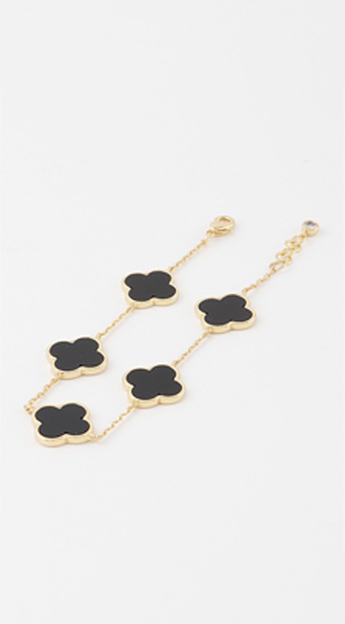 Mari Gold Clover Charm Chain Bracelet - Black