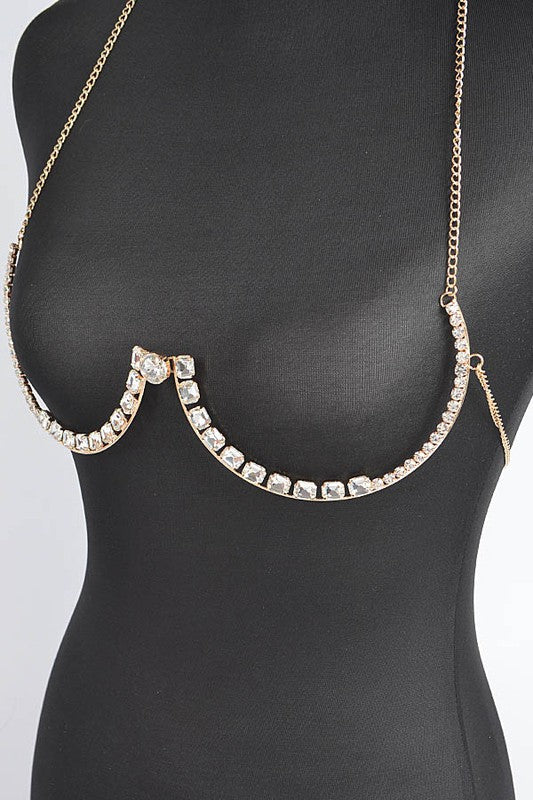 Allure Elegance Crystal Bra Chain - Gold