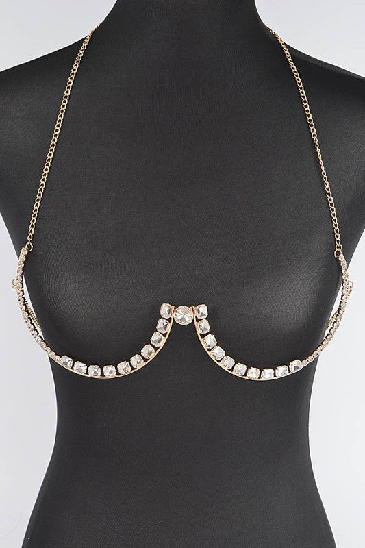 Allure Elegance Crystal Bra Chain - Gold