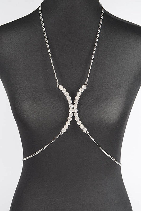 Crystal Glam Rhinestone Bra Chain - Silver