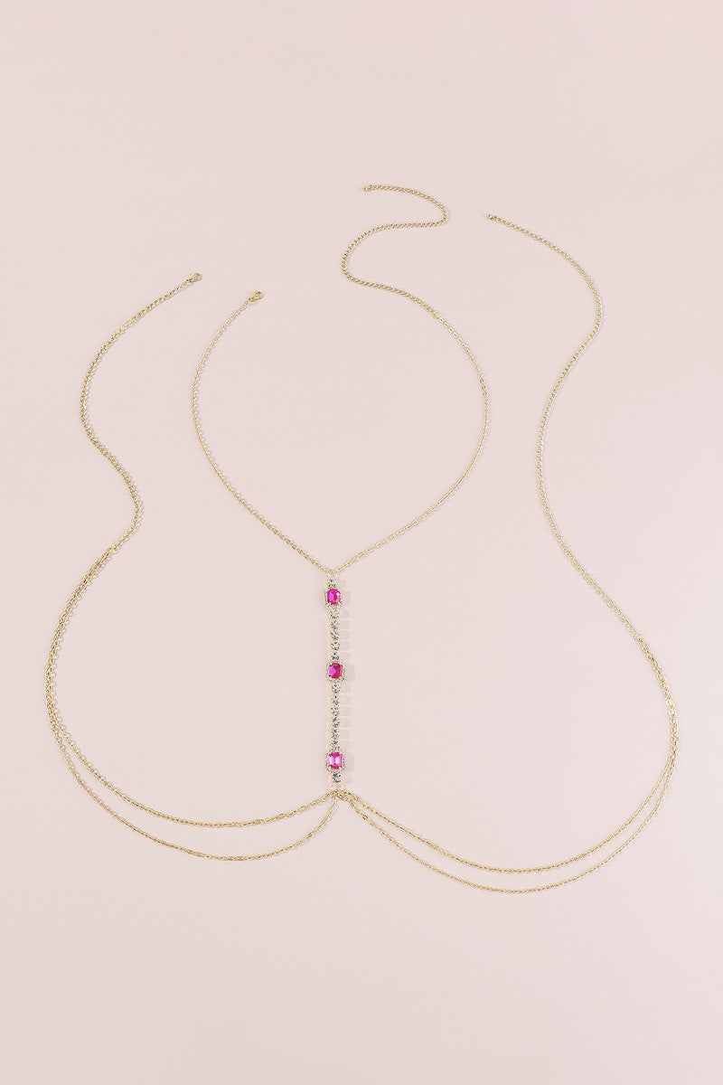 Ama Crystal Neck Body Chain - Pink