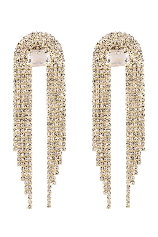 Glamour Rhinestone Cascade Earrings - Gold