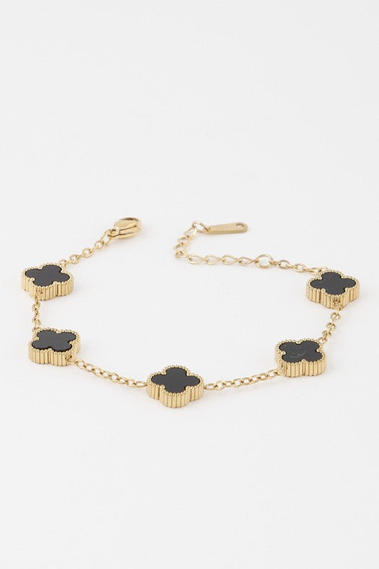 Lia Gold Clover Charm Chain Bracelet - Black