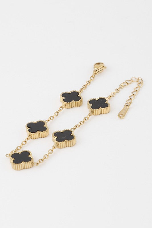 Lia Gold Clover Charm Chain Bracelet - Black