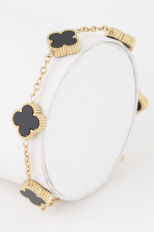 Lia Gold Clover Charm Chain Bracelet - Black