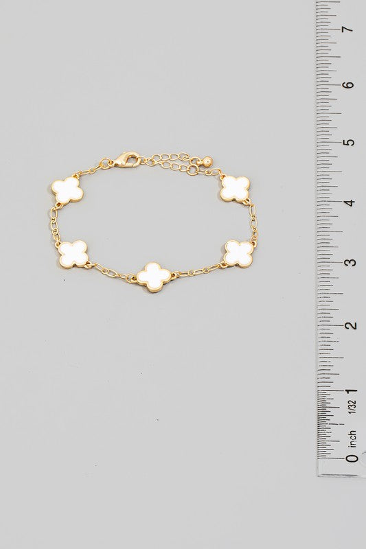 Mia Enamel Clover Charm Chain Bracelet - White