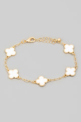 Mia Enamel Clover Charm Chain Bracelet - White