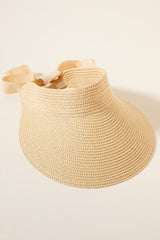 Seaside Straw Ribbon Visor Hat - Beige