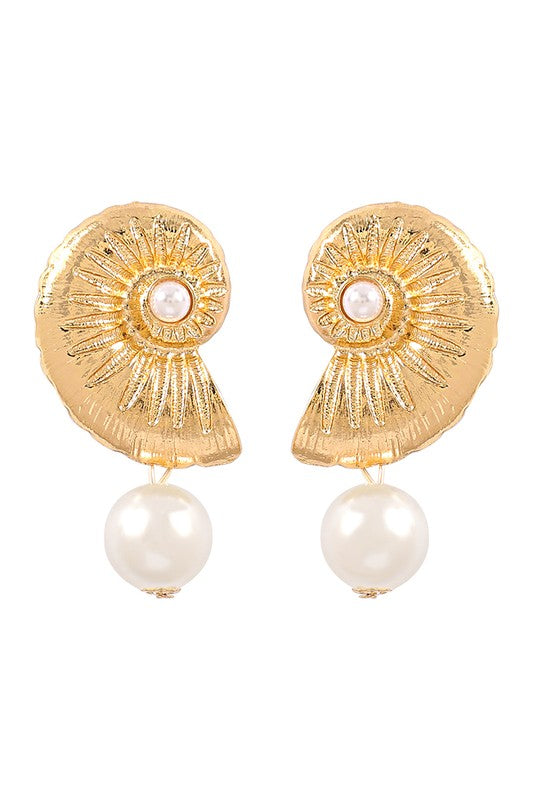 Ocean Jewel Conch Pearl Earrings - Gold