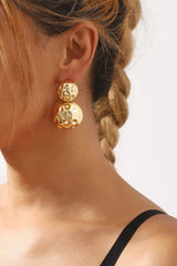 Glimmering Layered Hammered Round Earrings - Gold