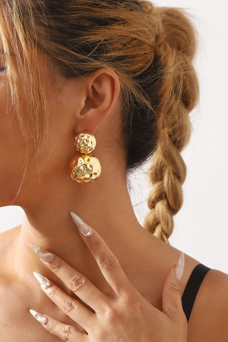 Glimmering Layered Hammered Round Earrings - Gold