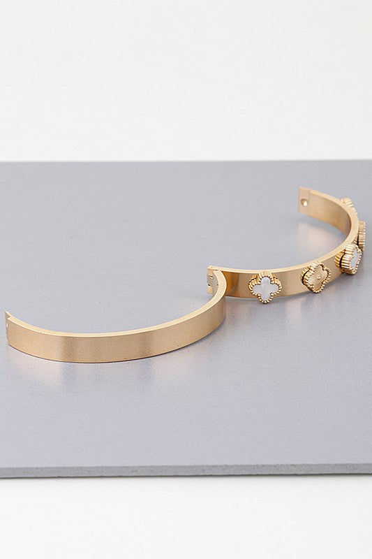 Dia Cream Multi Clover Cuff Bracelet - Gold