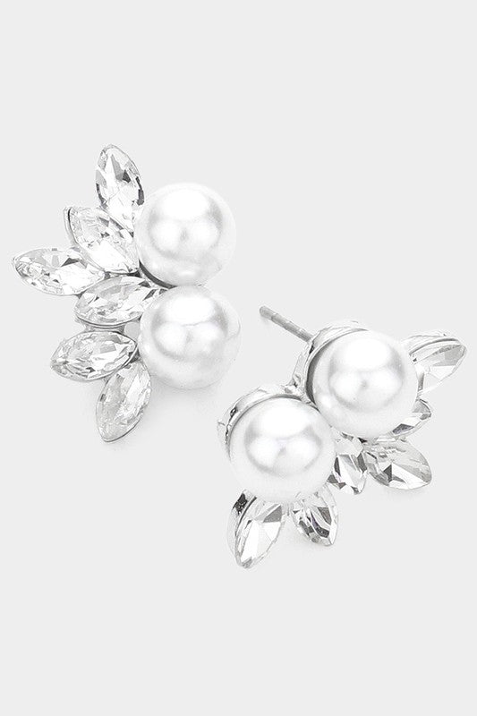 Triple Pearl Silver Accented Stud Earrings