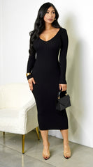 Lio Off Shoulder Ribbed Midi Dress - Black