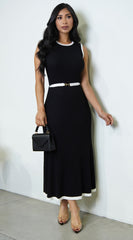 Elaria Sleeveless Contrast Midi Dress - Black