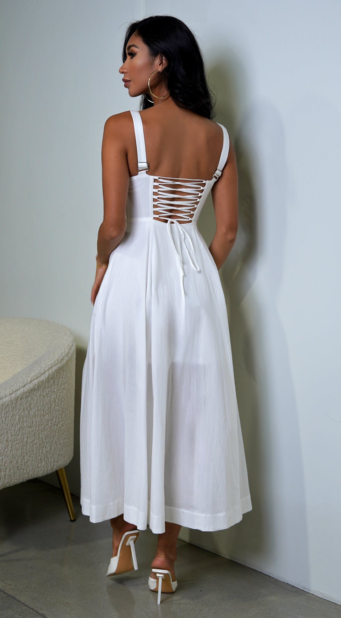 Noura Bustier Lace Up Midi Dress - Off White