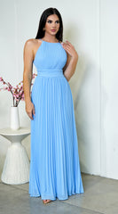 Leena Pleated Maxi Dress - Blue