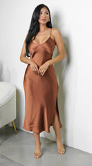 Lai Satin Midi Dress - Brown