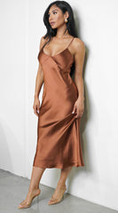 Lai Satin Midi Dress - Brown