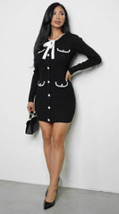 Maeve Contrast Ribbed Rhinestone Sweater Mini Dress - Black