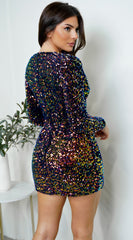 Verity Multi Color Sequin Mini Dress - Navy