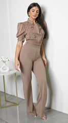 Seraphina Crochet Flower Bow Jumpsuit - Mocha