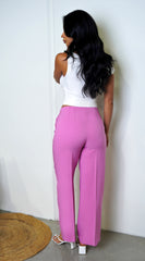 Dakoa Pink Twill Darted Wide Leg Pants