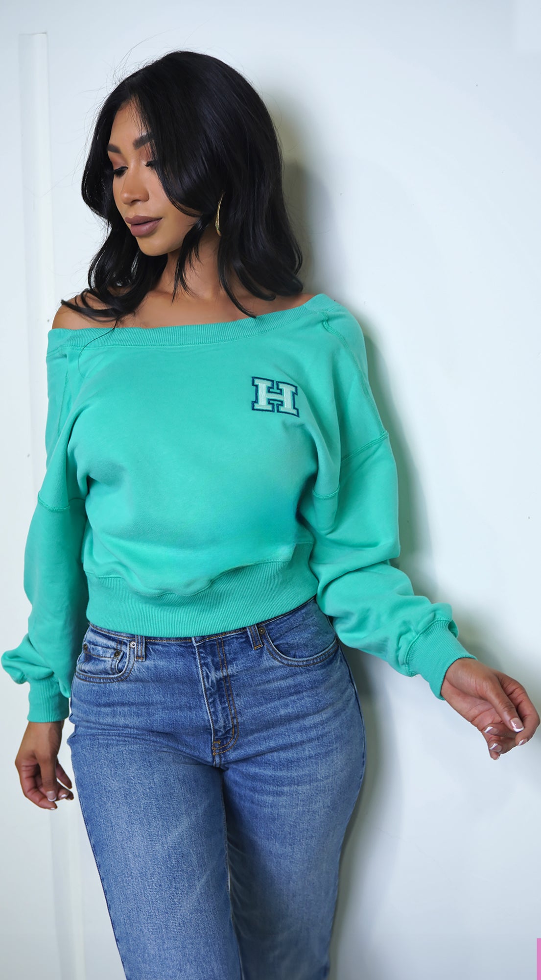 Kali Off Shoulder Sweater - Green