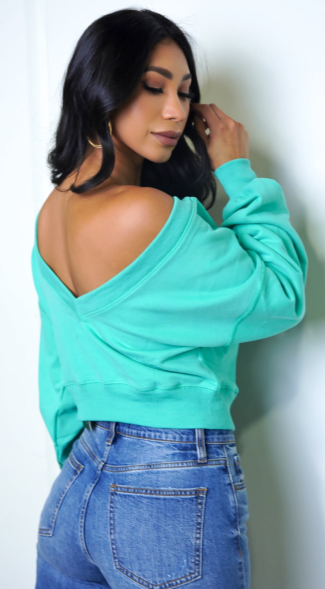 Kali Off Shoulder Sweater - Green