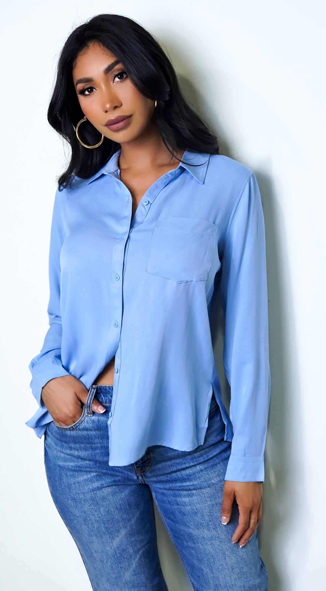 Caressa Button Down Classic Shirt - Blue