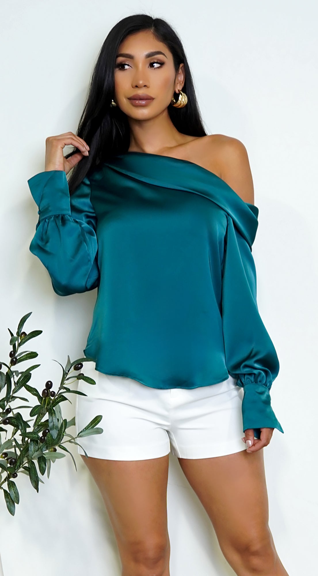 Taylor One Shoulder Satin Top - Green