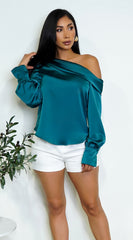 Taylor One Shoulder Satin Top - Green