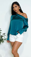 Taylor One Shoulder Satin Top - Green